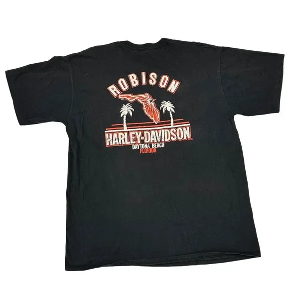 Vintage 80s Harley Davidson Robison Daytona Beach Black XXL Single Stitch Tee - Picture 5 of 12